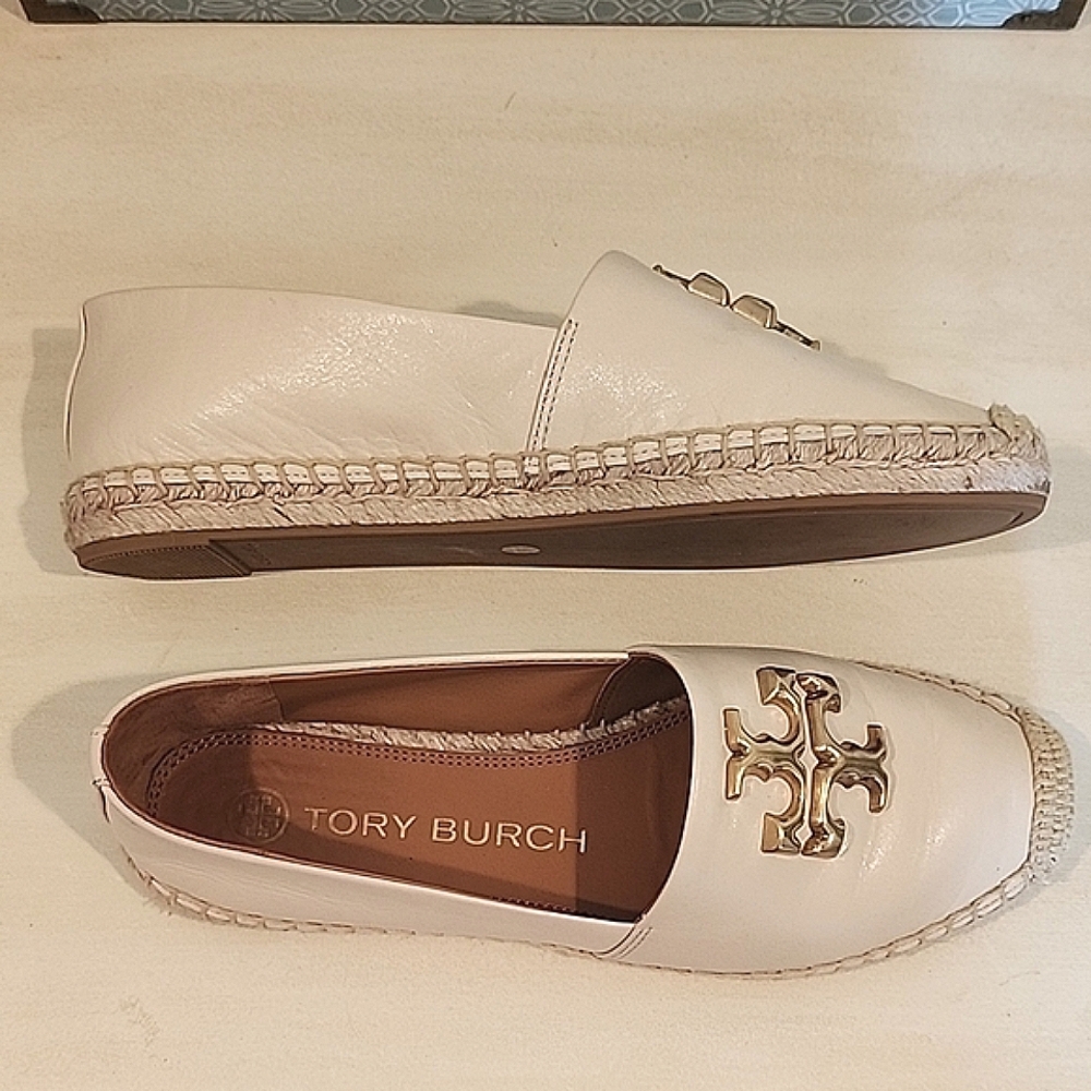 Tory Burch Eleanor Cream Espadrilles with Signature Logo - Picture 2 of 5